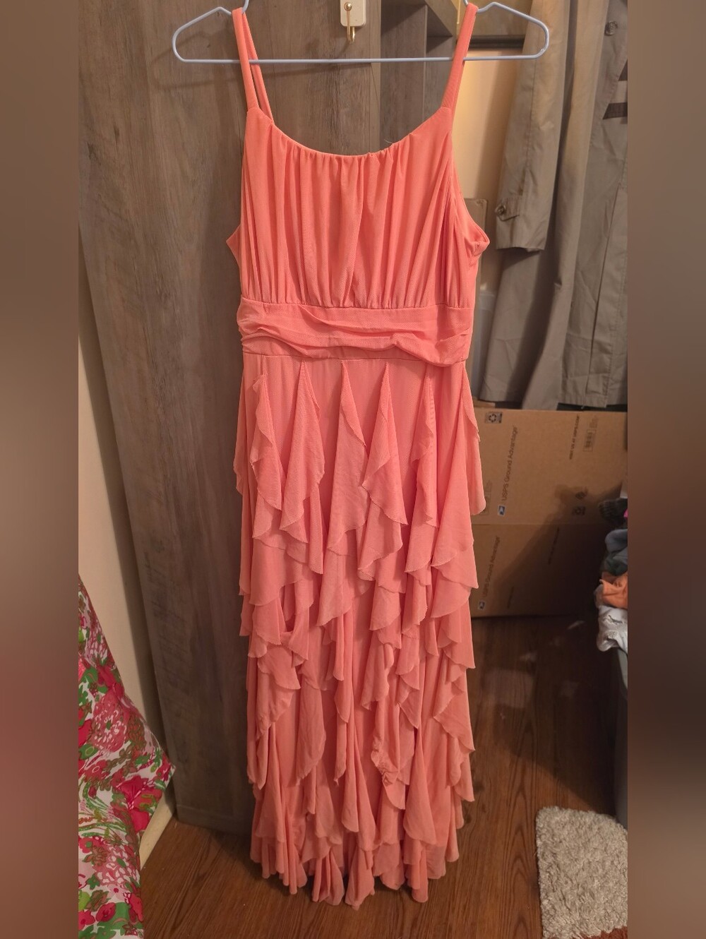 Rare Editions Coral Ruffle-Tiered Maxi Dress